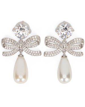 Self-Portrait Layered Earrings With Crystal Bow And Pearls - White