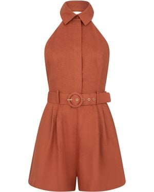 Zimmermann Short Linen Jumpsuit - Orange