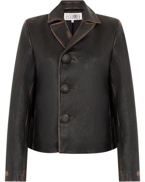 MM6 by Maison Margiela Short Leather Jacket - Black
