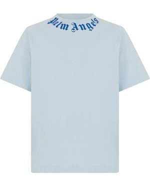Palm Angels Cotton T-Shirt With Print - Blue