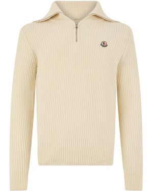 Moncler Jumper With Zip Collar - Natural