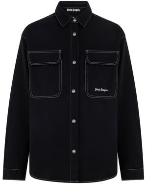 Palm Angels Cotton Shirt With Applied Pockets - Black