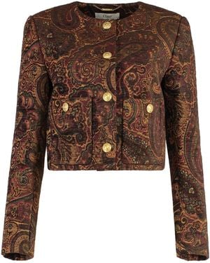 Chloé Cotton Blend Jacquard Blazer - Brown