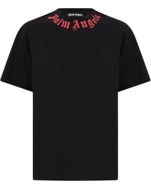 Palm Angels T-Shirt With Logo On The Collar - Black