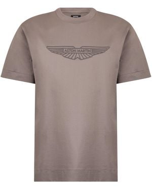 BOSS Cotton T-Shirt With Embroidery - Brown