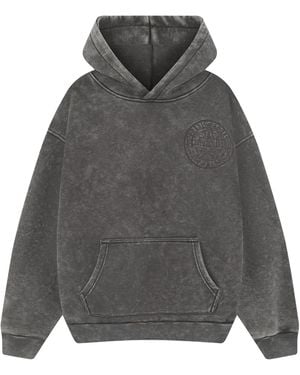 Magrit Embroidered Acid Wash Hoodie - Gray
