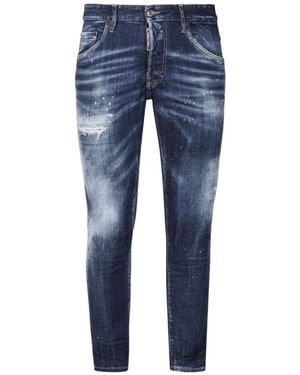 DSquared² Badge Paint Splatter Jeans - Blue