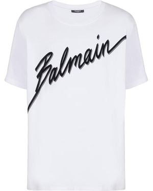 Balmain Flocked Letter Logo T-Shirt - White