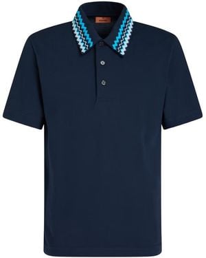 Missoni Zig Zag Collar Polo Shirt - Blue