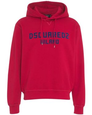 DSquared² Milano Flocked Logo Hoodie - Red