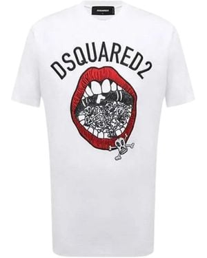 DSquared² Mouth Skulls Graphic T-Shirt - White