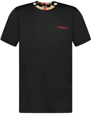 Burberry Check Collar T-Shirt - Black