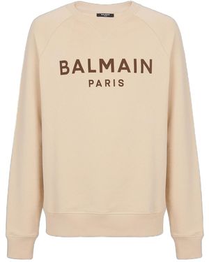 Balmain Paris Logo Print Sweatshirt - Natural