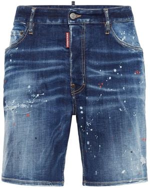 DSquared² Paint Splatter Jean Shorts - Blue