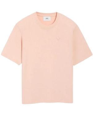Ami Paris De Coeur Embossed Logo T-Shirt - Pink