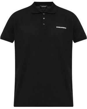 DSquared² Logo Print Piqué Polo Shirt - Black