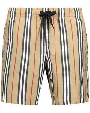 Burberry Striped Check Print Swim Shorts - White