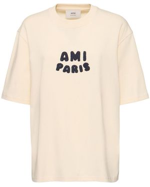 Ami Paris Embroidered Logo T-Shirt - Natural