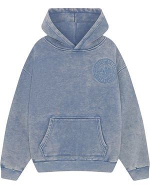 Magrit Embroidered Acid Wash Hoodie - Blue
