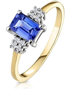 The Diamond Store Tanzanite 6 X 4Mm And Diamond 18K Ring Fet37-V - Blue