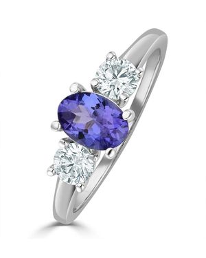 The Diamond Store Tanzanite 7 X 5Mm And Lab Diamonds G/Vs 18K Ring - Blue