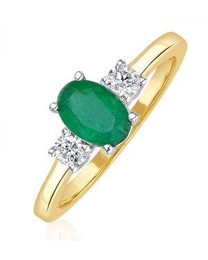 The Diamond Store Emerald 0.75Ct And Diamond 18K Ring - Yellow