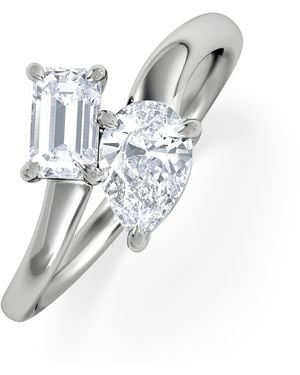 The Diamond Store Toi Et Moi Emerald And Pear Cut Lab Diamond Ring 1.00Ct F/Vs - White
