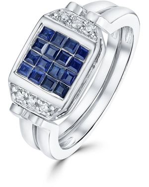 The Diamond Store 9K Diamond And Sapphire Reversable Ring - Blue