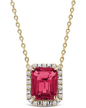 The Diamond Store Astra 1.80Ct Lab Ruby And Diamond Halo Octagon Cut Necklace - Red
