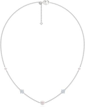 The Diamond Store Eden 3.10Ct Round Pearl And Lab Diamond Station Necklace - Metallic