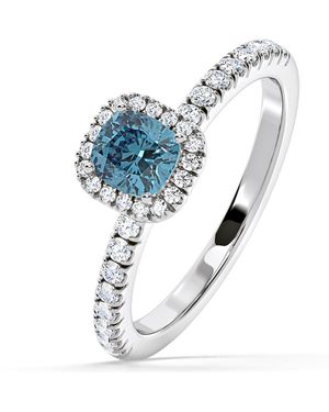 The Diamond Store Beatrice Lab Diamond 1.00Ct Cushion Halo Ring - Blue