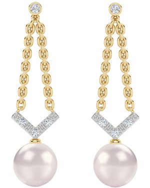 The Diamond Store Eden 7.75Ct Round Pearl And Lab Diamond Drop Earrings - Metallic