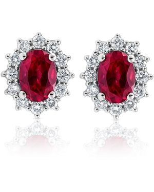 The Diamond Store Lab Ruby 7 X 5Mm And Lab Diamond Cluster Earrings - Red