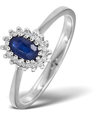 The Diamond Store Sapphire 5 X 3Mm And Diamond 18K Ring - Blue