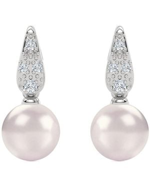 The Diamond Store Eden 5.70Ct Round Pearl And Lab Diamond Stud Earrings - White