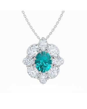 The Diamond Store 3.20Ct Oval Cut Lab Paraíba Yag Halo Pendant Necklace - Blue