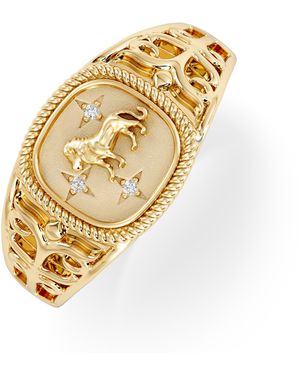 The Diamond Store Leo Zodiac 0.01Ct Lab Diamond Signet Ring - Metallic