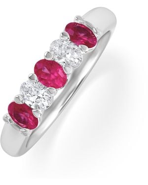 The Diamond Store Solene 0.75Ct Oval Cut Lab Ruby And Lab Diamond Half Band Eternity Ring - Pink