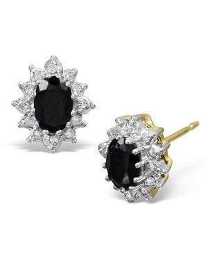 The Diamond Store Sapphire 6Mm X 4Mm And Diamond Cluster 9K Earrings - Black