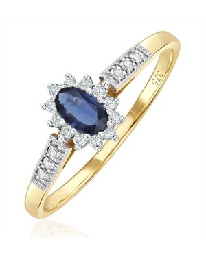 The Diamond Store Sapphire 5 X 3Mm And Diamond 9K Ring A3261 - Blue