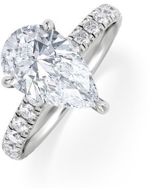 The Diamond Store Amora Pear 2.55Ct Hidden Halo Lab Diamond Engagement Ring With Side Stones Set - Blue
