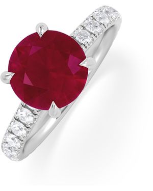 The Diamond Store Amora Gem 2.00Ct Round Cut Lab Ruby Hidden Halo Engagement Ring With Side Stones - Red