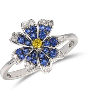 The Diamond Store Stellato 0.47Ct Lab And Sapphire Flower Ring - Blue