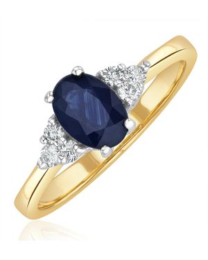 The Diamond Store Sapphire 7 X 5Mm And Diamond 18K Ring - Blue