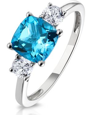 The Diamond Store 2.50Ct Cushion Cut Topaz Lab Diamond Asteria Ring 9K - Blue