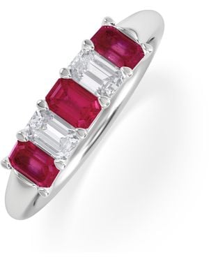 The Diamond Store Solene 0.75Ct Emerald Cut Lab Ruby And Lab Diamond Half Band Eternity Ring - Pink