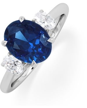 The Diamond Store Solene 2.00Ct Oval Cut Lab Sapphire And Lab Diamond 3 Stone Engament Ring - Blue