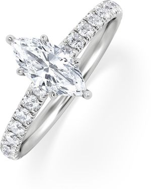 The Diamond Store Amora Marquise 0.97Ct Hidden Halo Diamond Engagement Ring With Side Stones Set - White