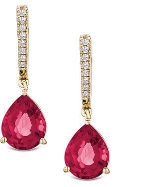 The Diamond Store 6.8 Ct Astra Lab Grown Ruby And Diamond Drop Pear Cut Earrings - Red