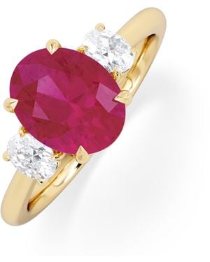 The Diamond Store Solene 2.00Ct Oval Cut Lab Ruby And Lab Diamond 3 Stone Engagement Ring - Pink